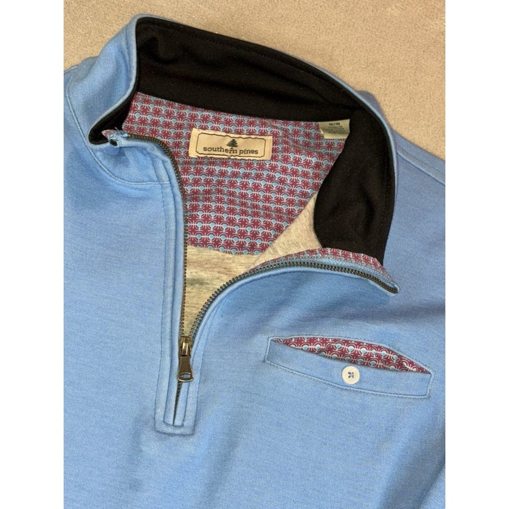 Southern‎ Pines Men's Medium Blue Crewneck Pullover 1/4 Zip Chest Pocket